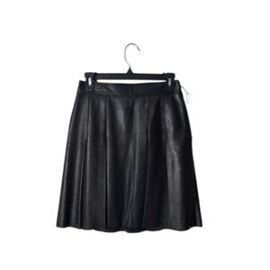 ANNE KLEIN Black Leather Pleated A-Line Skirt Size 8 Womens Professional Career
